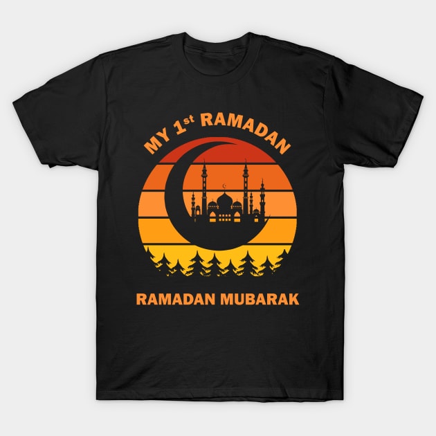 My First Ramadan 1st Ramadan Mubarak Ramadan Kareem Mosque Crescent Dawn Dusk Gift T-Shirt by Amazing Arts